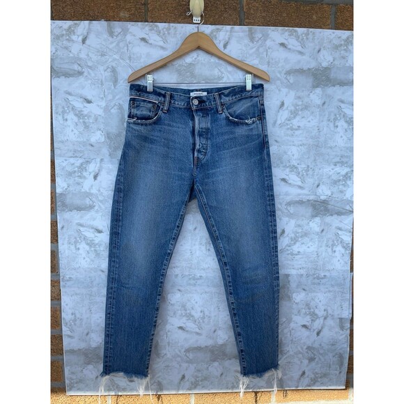 Moussy Vintage Jeans Sz 29 Li Howa Button Fly Distressed Raw Hem Straight Leg - Picture 1 of 12